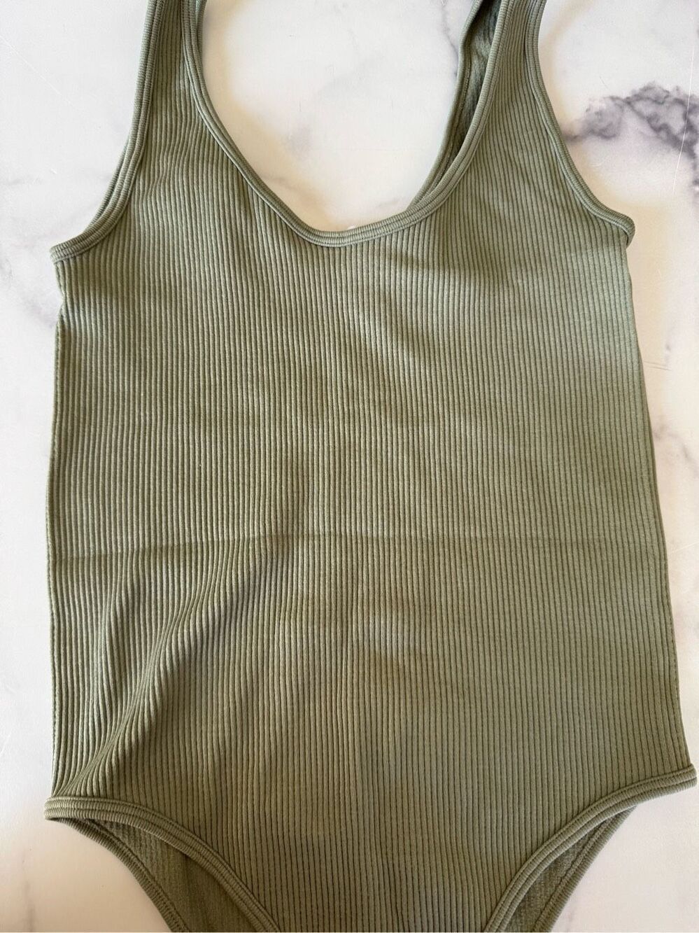 Zara women’s S-M sage green ribbed tank top bodysuit summer one piece